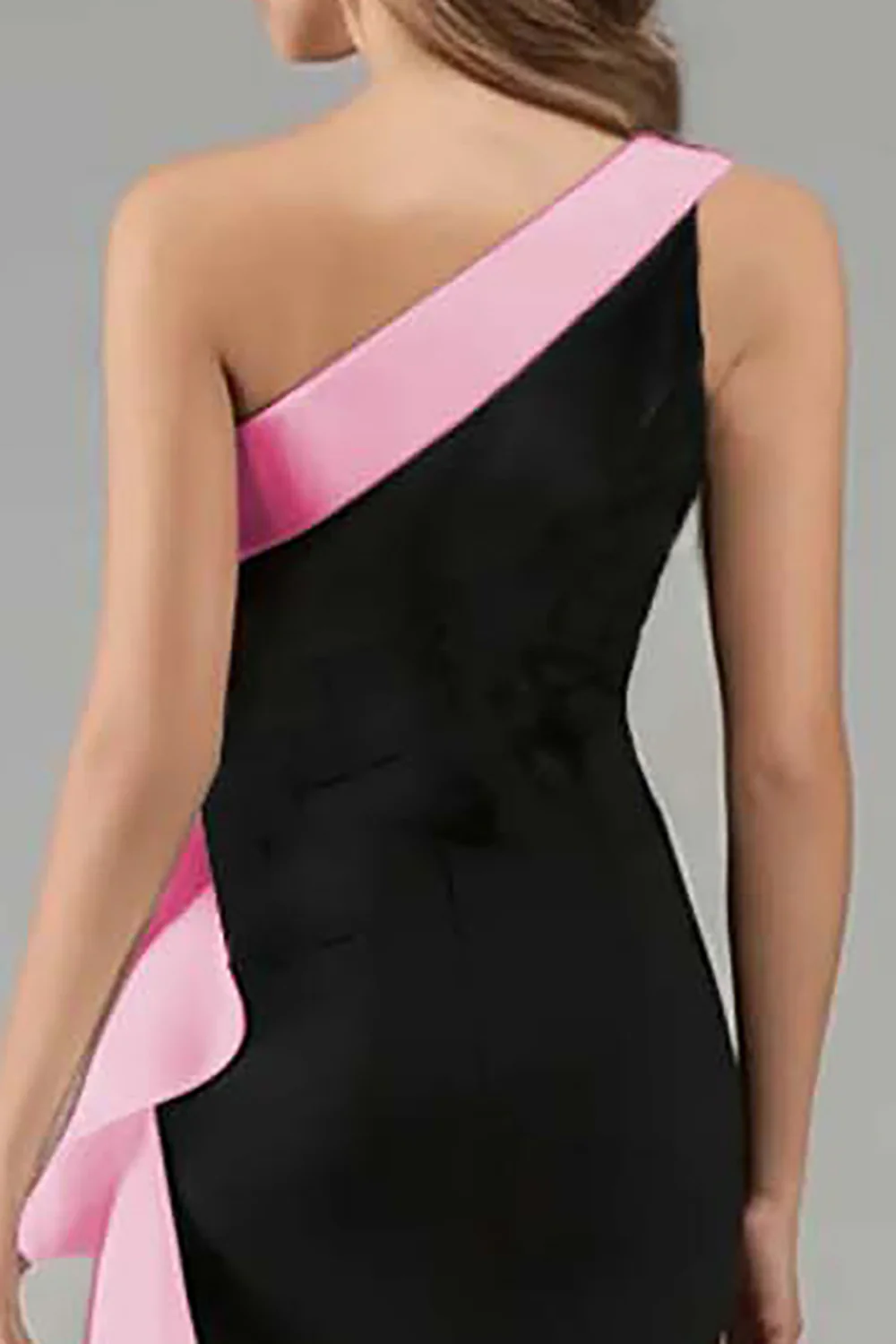Black and Blue One Shoulder Long Formal Dress with Ruffles - VNBITS