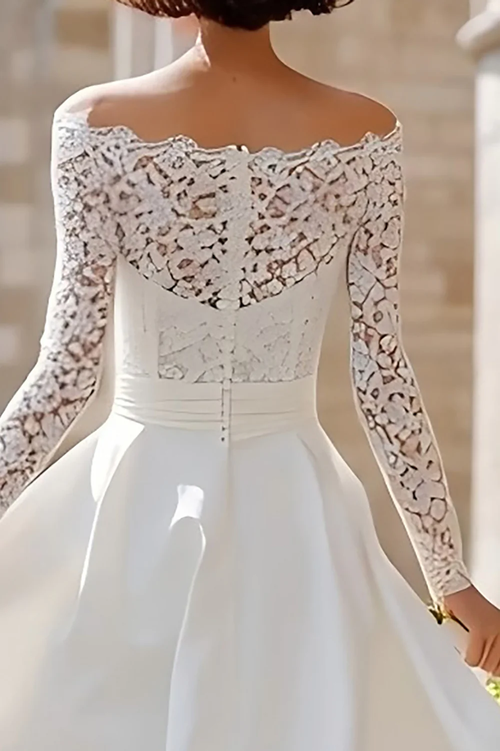 Ivory Off the Shoulder High Low Boho Wedding Dress with Lace - VNBITS