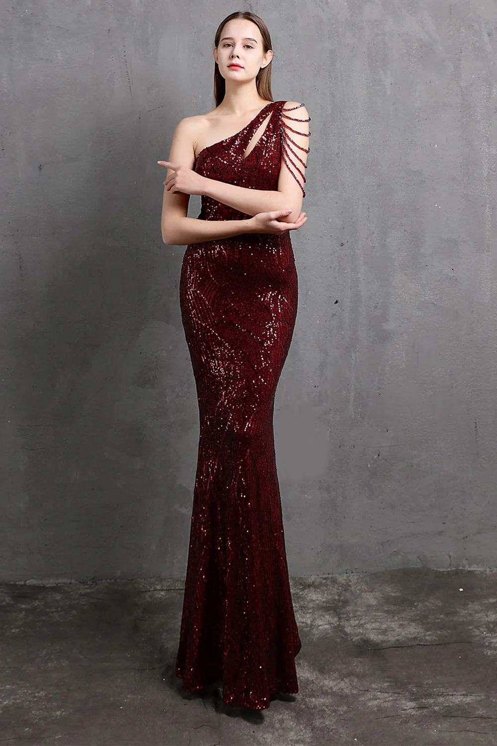 Gold Mermaid One Shoulder Sequin Prom Dresses - VNBITS