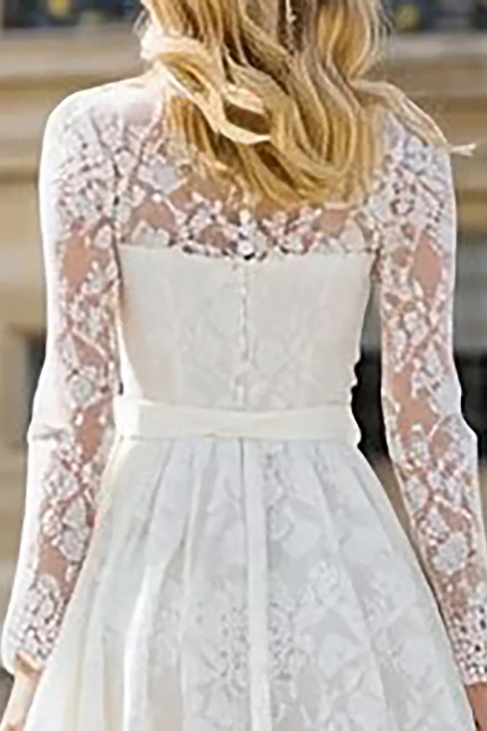 Ivory Lace A Line Long Wedding Dress with Sleeves - VNBITS