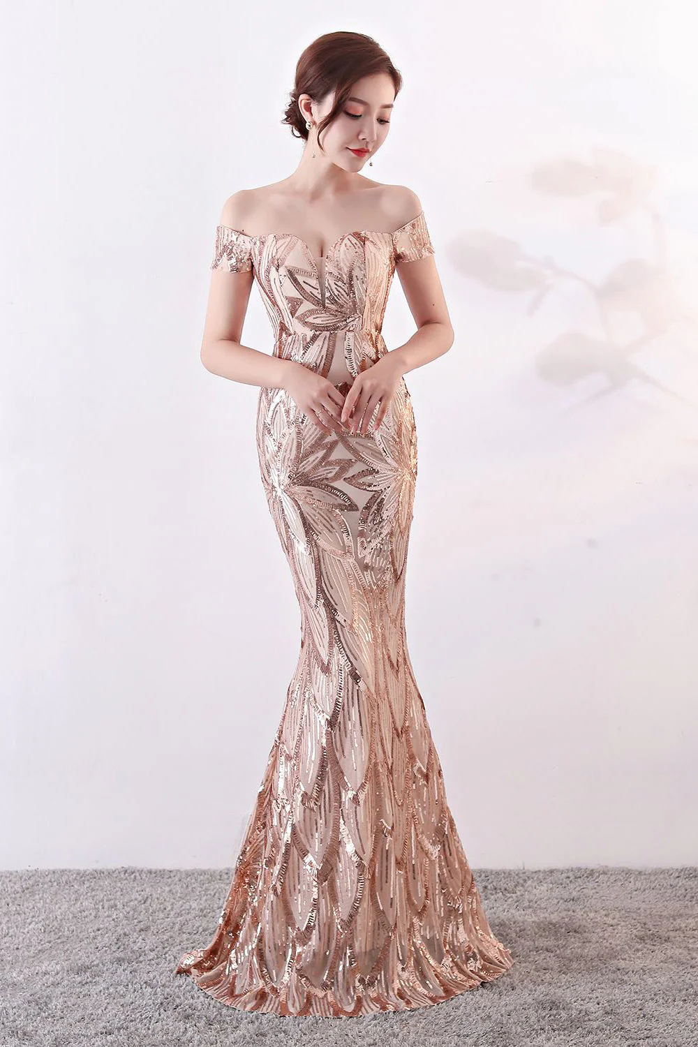 Black Off The Shoulder Mermaid Evening Dress - VNBITS