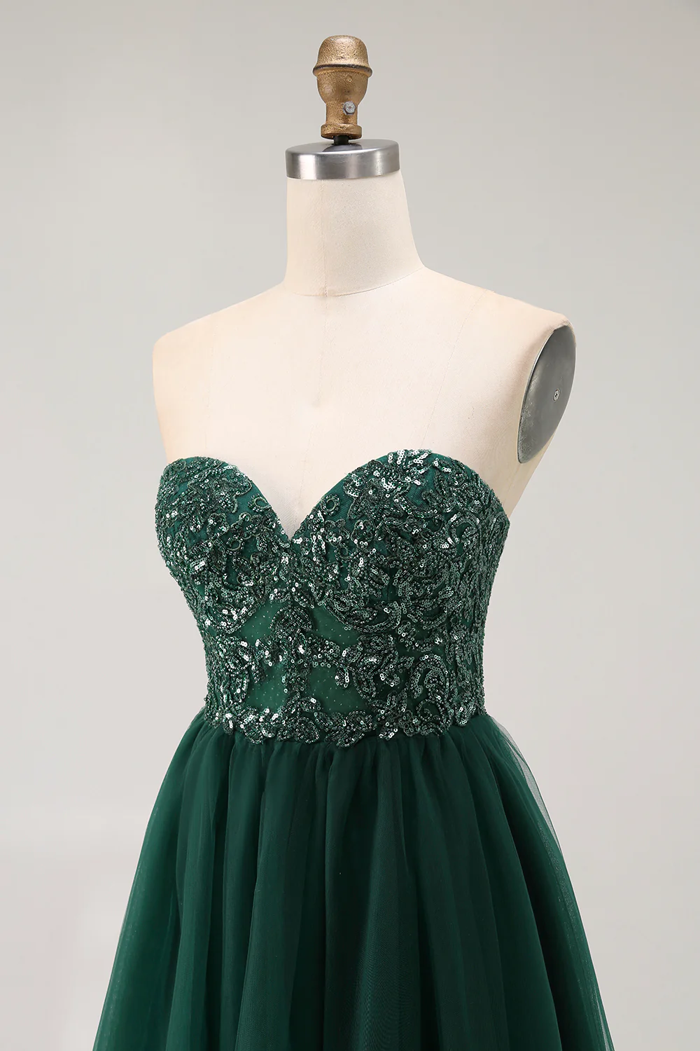 Sparkly Dark Green Sweetheart Long Prom Dress with Sequins - VNBITS