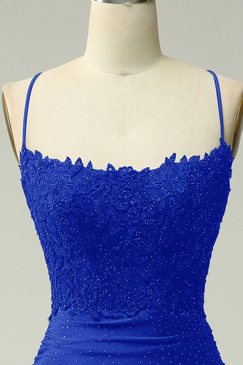 Mermaid Royal Blue Satin Spaghetti Straps Prom Dress - VNBITS