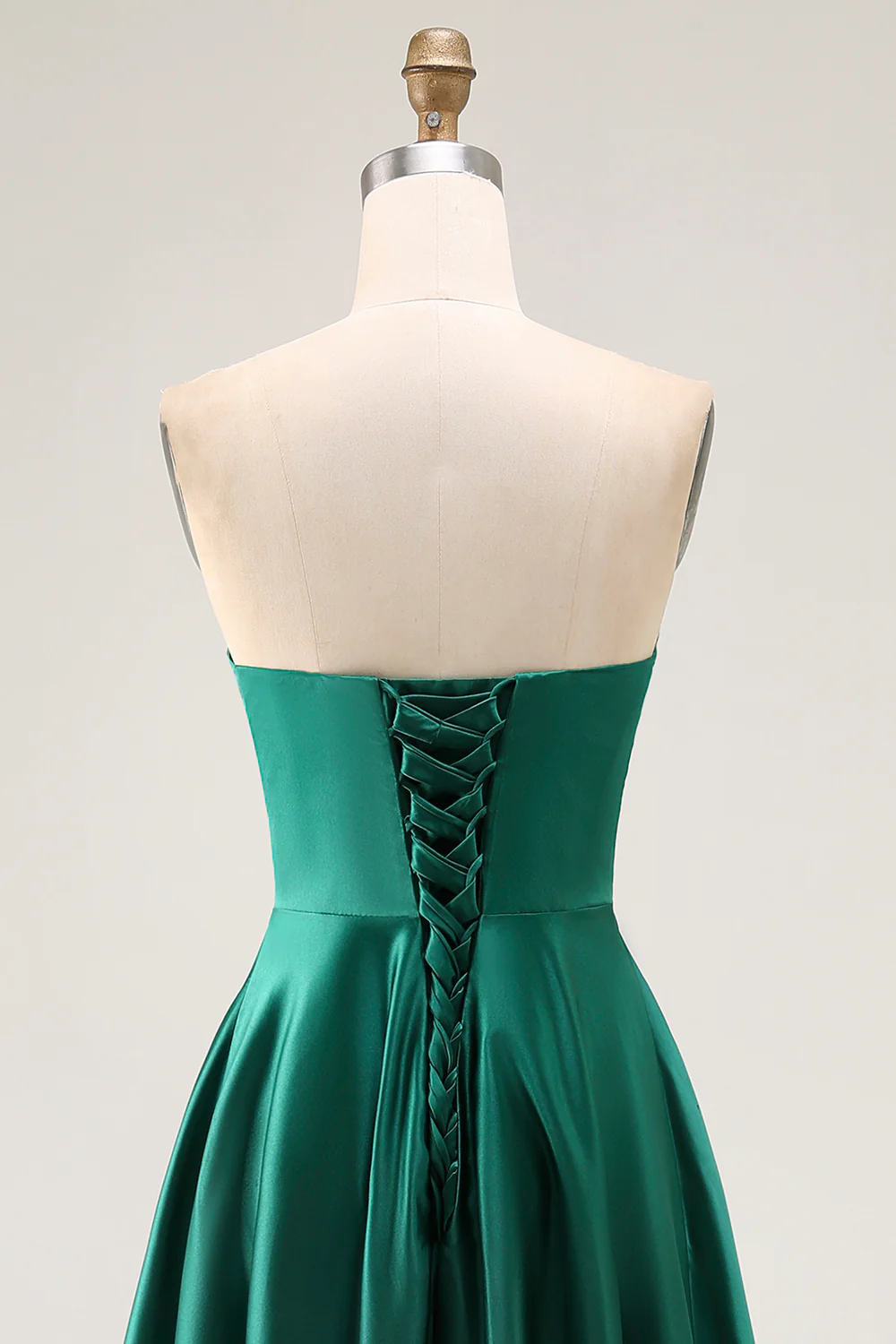 Simple Dark Green Satin Strapless Long Wedding Guest Dress - VNBITS