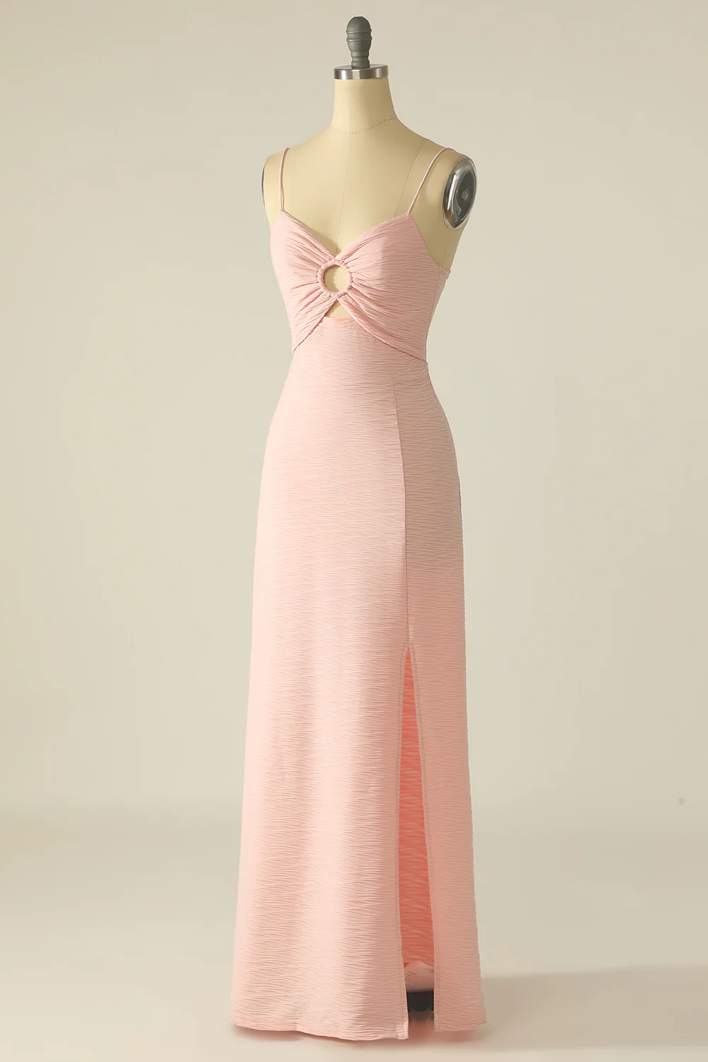 Pink Spaghetti Straps Cut Out Wedding Guest Dress With Bow - VNBITS