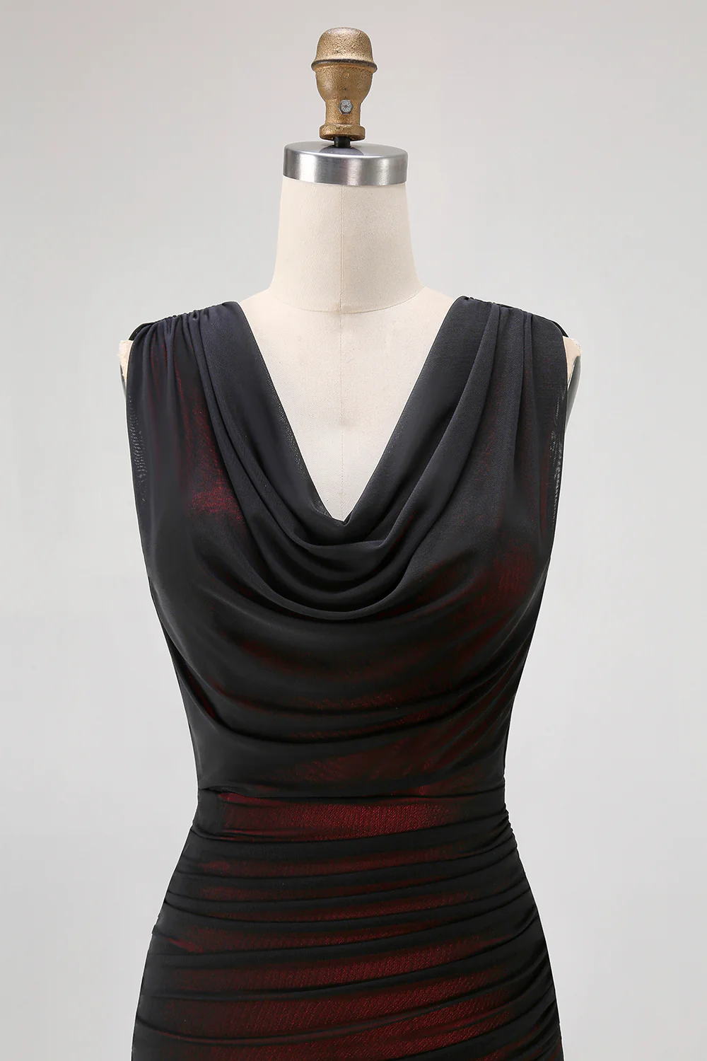 Black Red Backless V-Neck Long Bridesmaid Dress with Slit - VNBITS