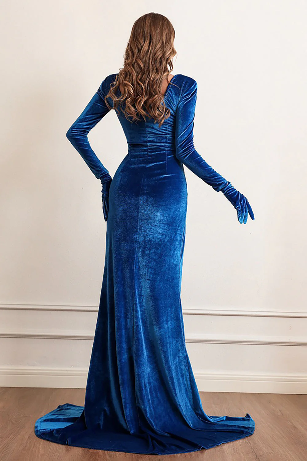 Velvet Long Sleeves Holiday Party Dress with Slit - VNBITS