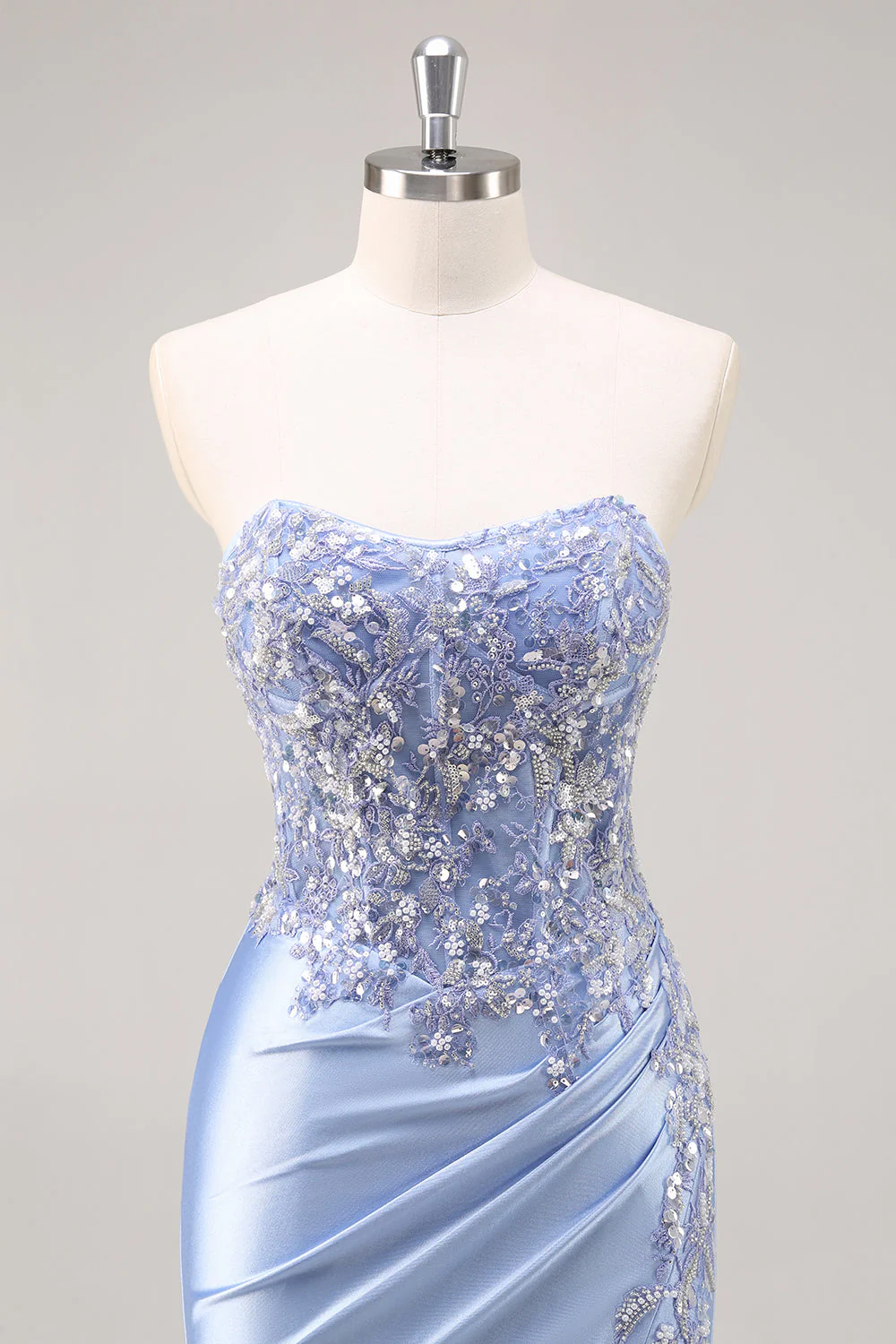Sparkly Dark Green Corset Satin Mermaid Long Prom Dress with Slit - VNBITS