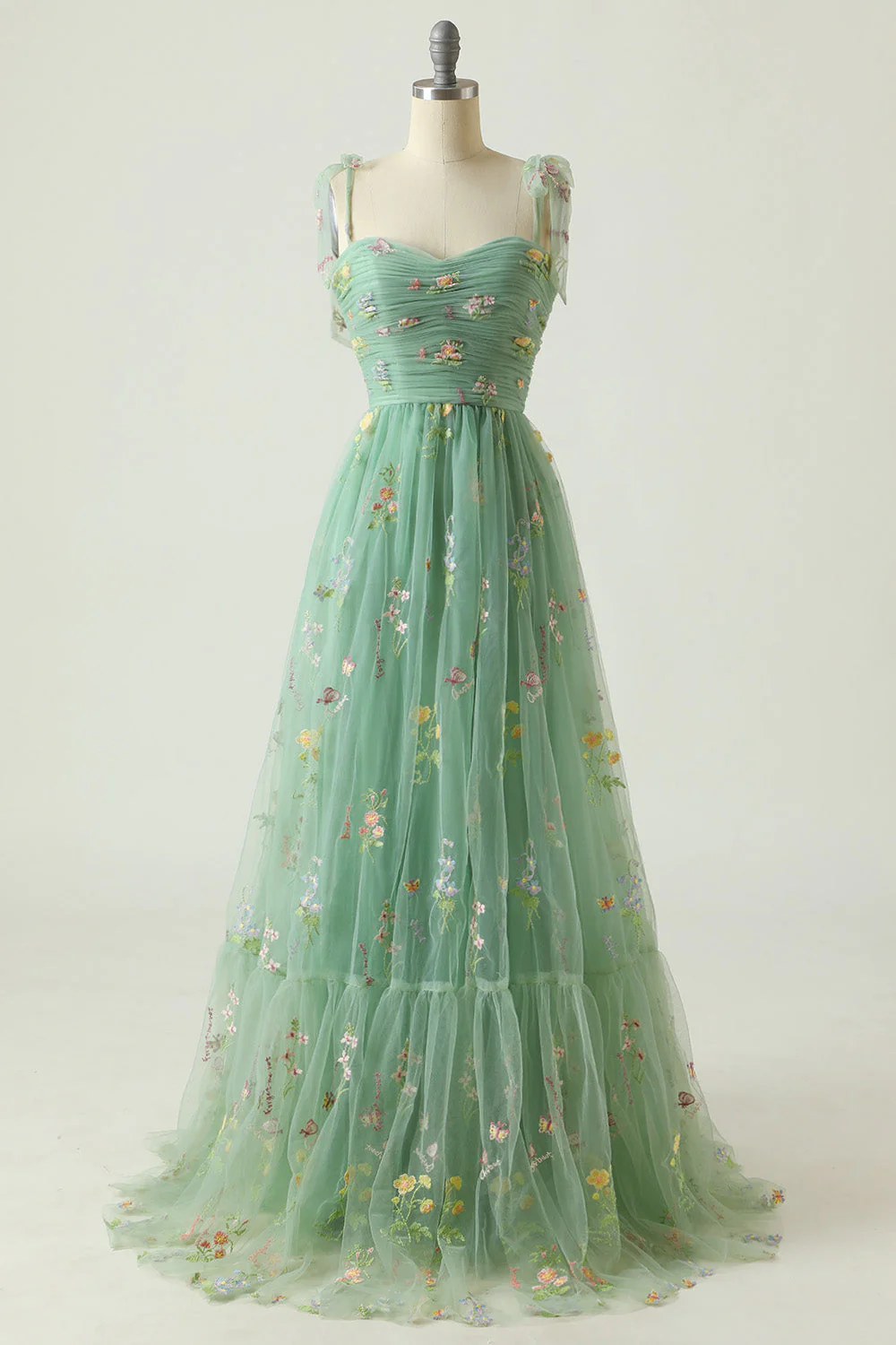Champagne Embroidery Long Prom Dress - VNBITS