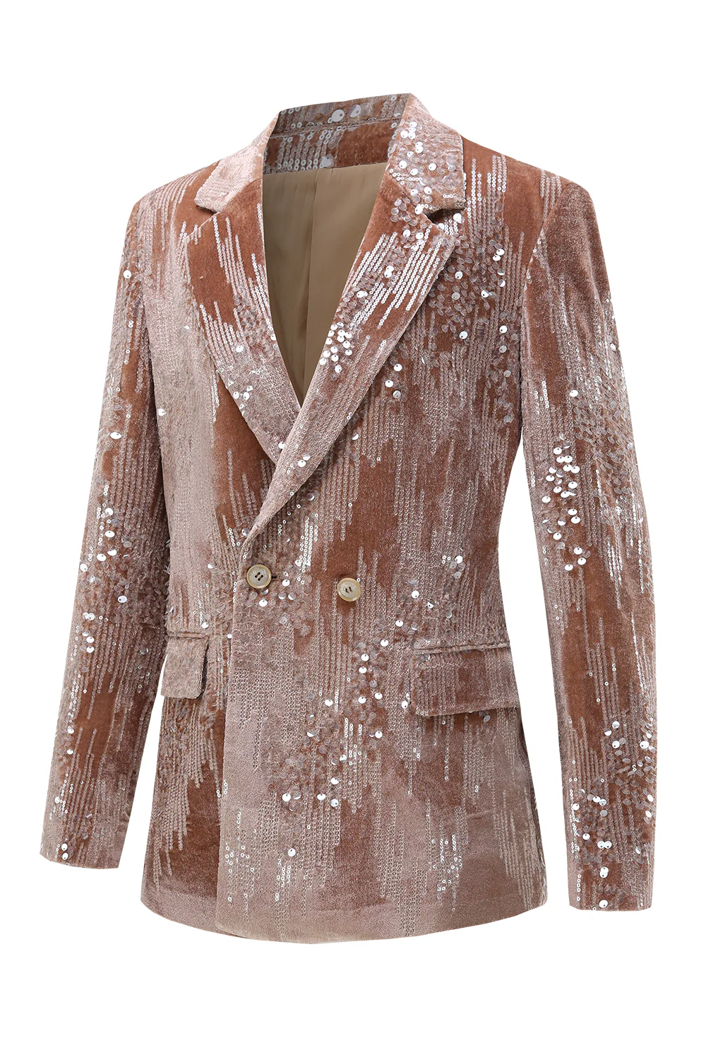 Sparkly Dusty Rose 2 Pieces Notched Lapel Women's Prom Suits with Feather - VNBITS