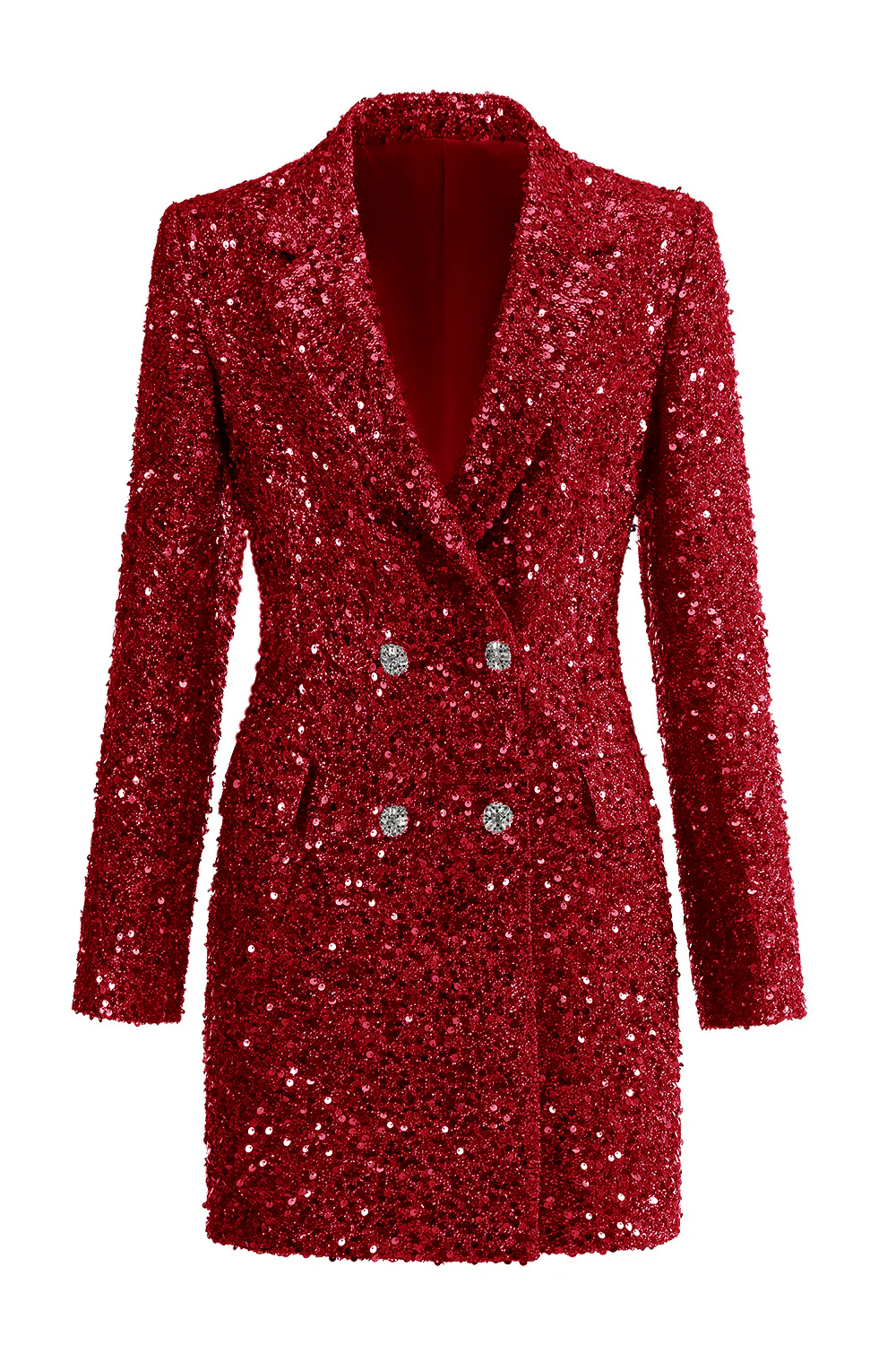 Sparkly Fuchsia Notched Lapel Women's Long Blazer - VNBITS