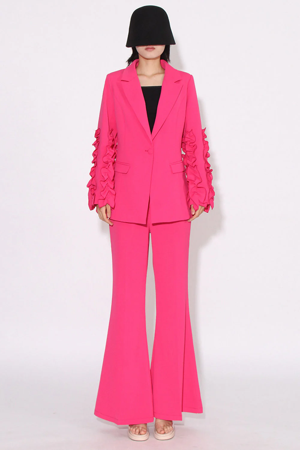 Fuchsia 2 Pieces Notched Lapel One Button Women Suits - VNBITS