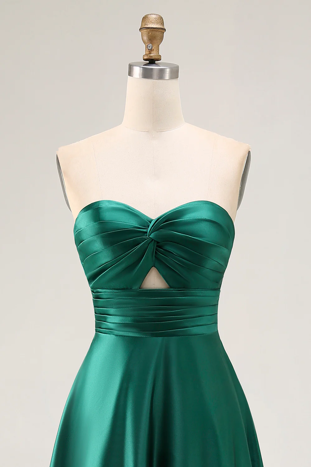 Simple Dark Green Satin Strapless Long Wedding Guest Dress - VNBITS
