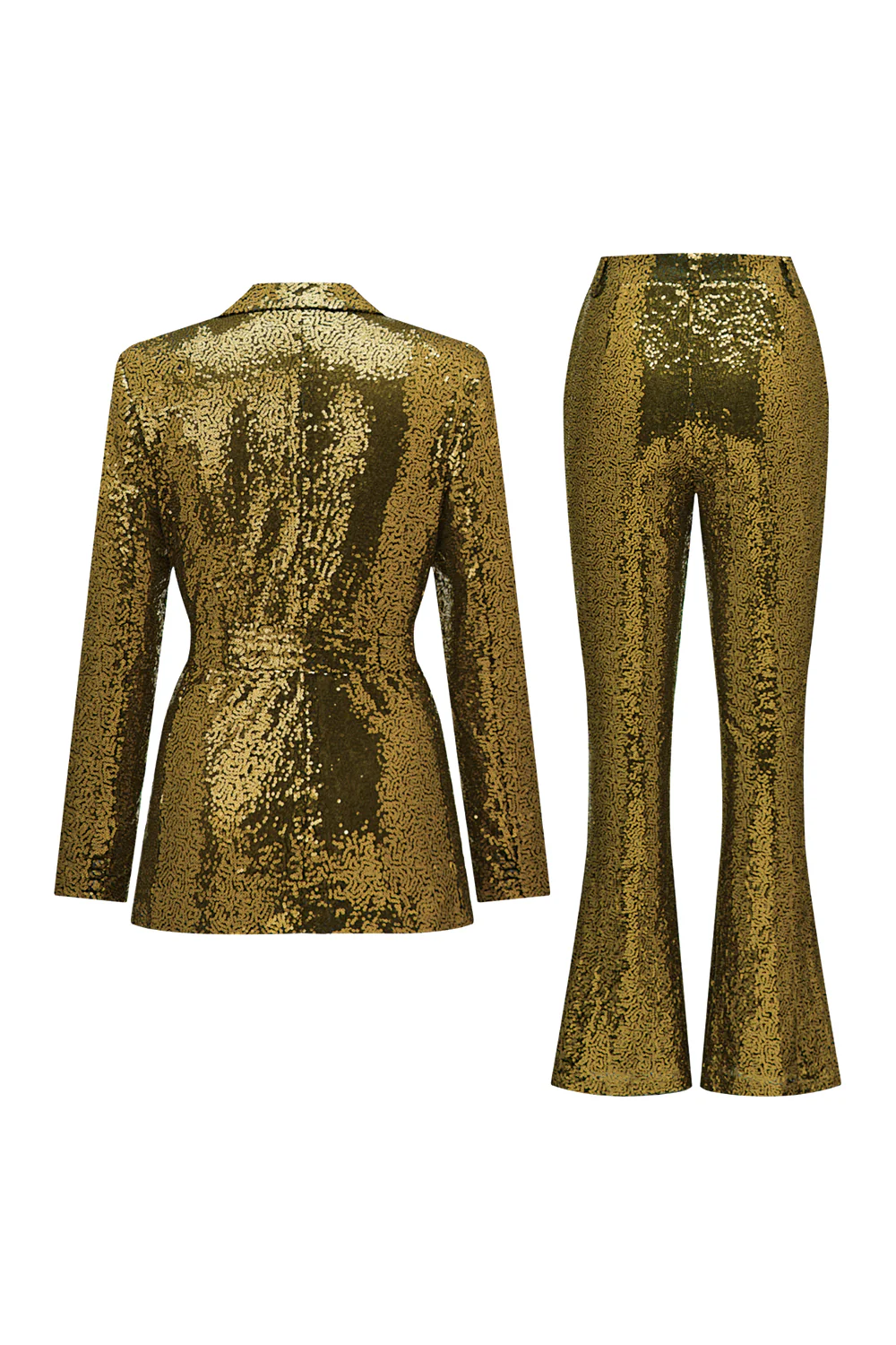 Sparkly Green Sequins Notched Lapel Women Suits with Belt - VNBITS