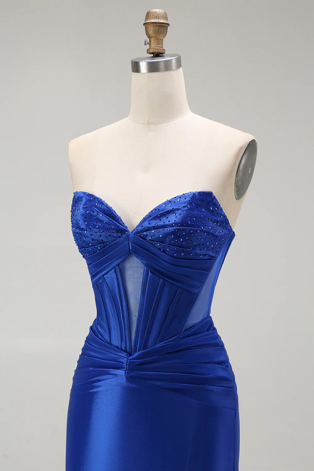 Sparkly Royal Blue Mermaid Corset Long Prom Dress with Beading - VNBITS