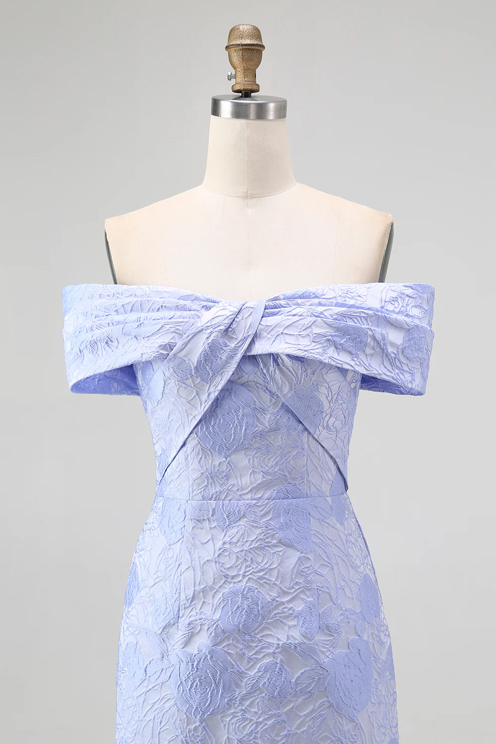 Blue Floral Off the Shoulder Mermaid Long Wedding Guest Dress - VNBITS