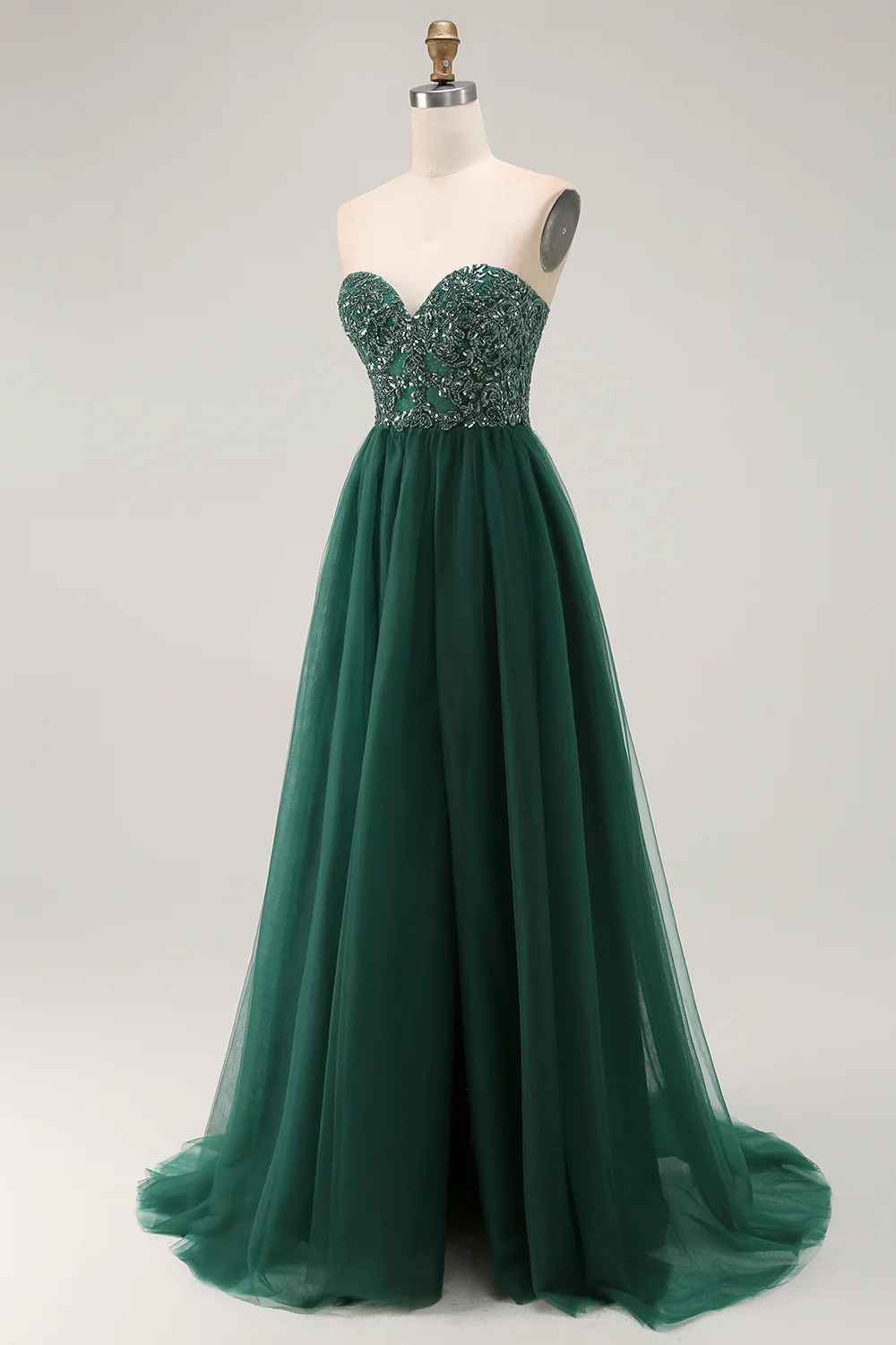 Sparkly Dark Green Sweetheart Long Prom Dress with Sequins - VNBITS