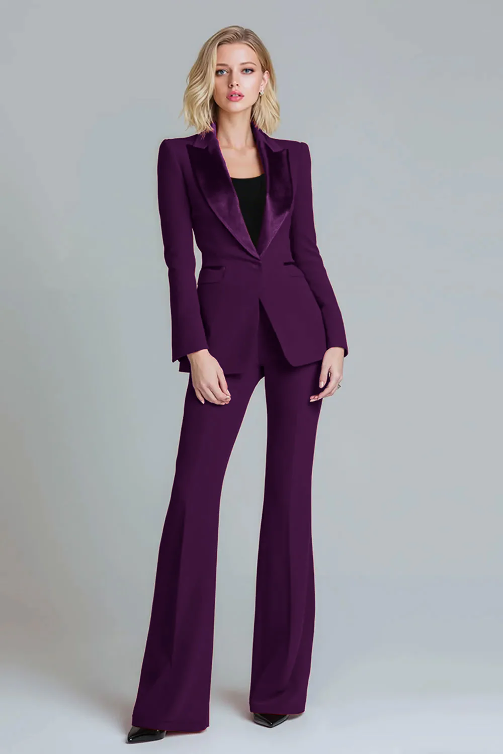 Red 2 Piece Peak Lapel Women Prom Suits with Sleeves - VNBITS