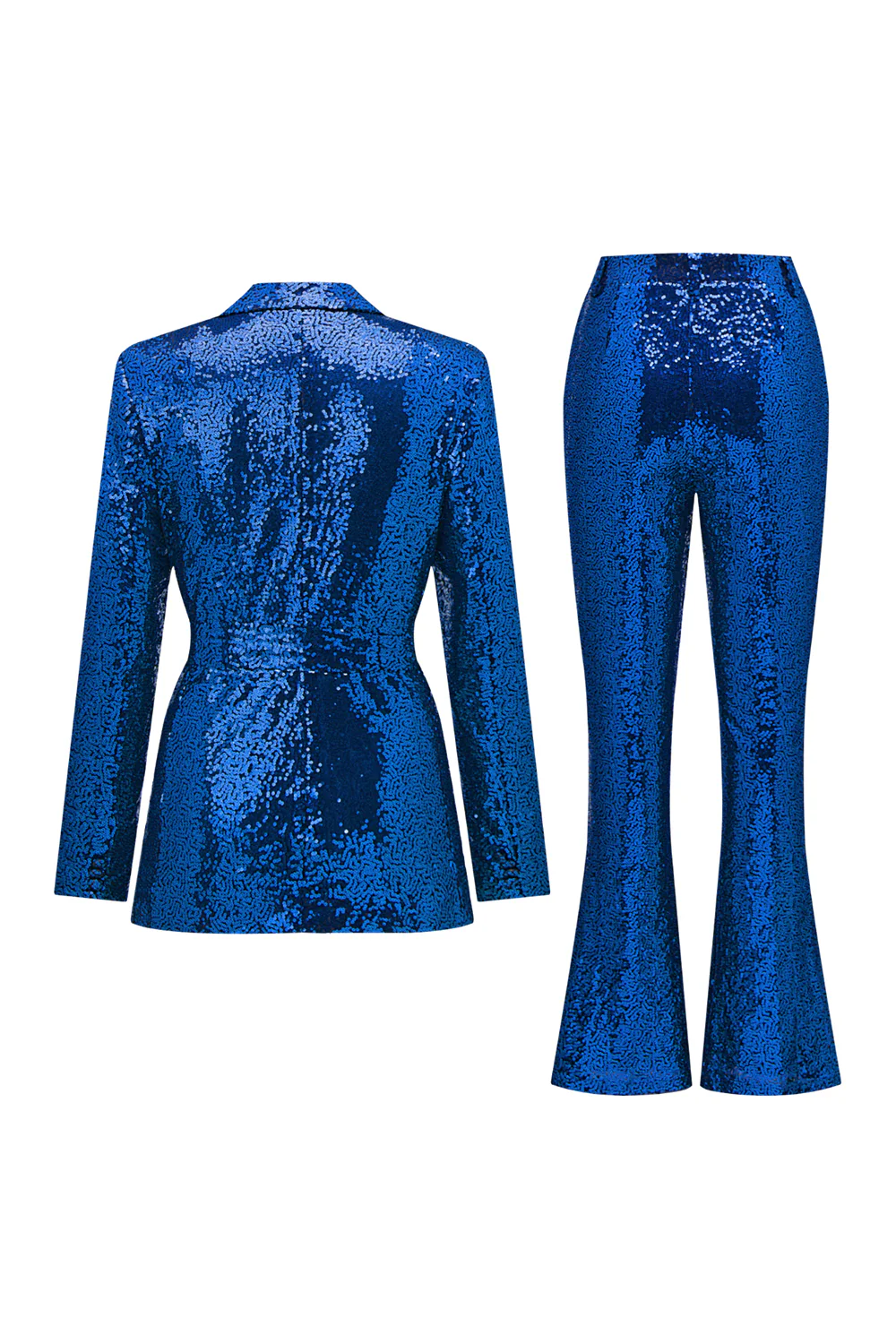 Sparkly Green Sequins Notched Lapel Women Suits with Belt - VNBITS