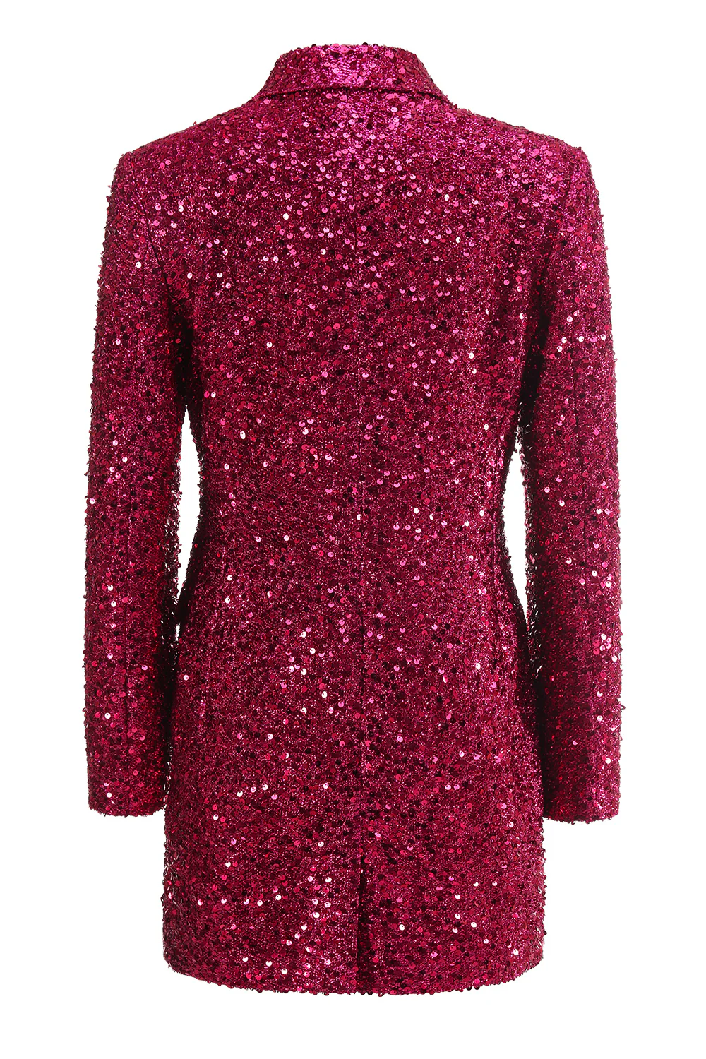Sparkly Fuchsia Notched Lapel Women's Long Blazer - VNBITS