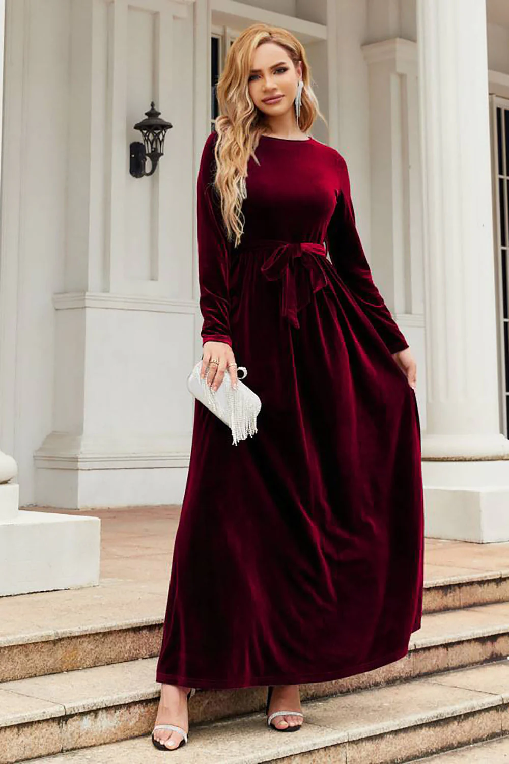 Long Sleeves A Line Velvet Holiday Party Dress - VNBITS