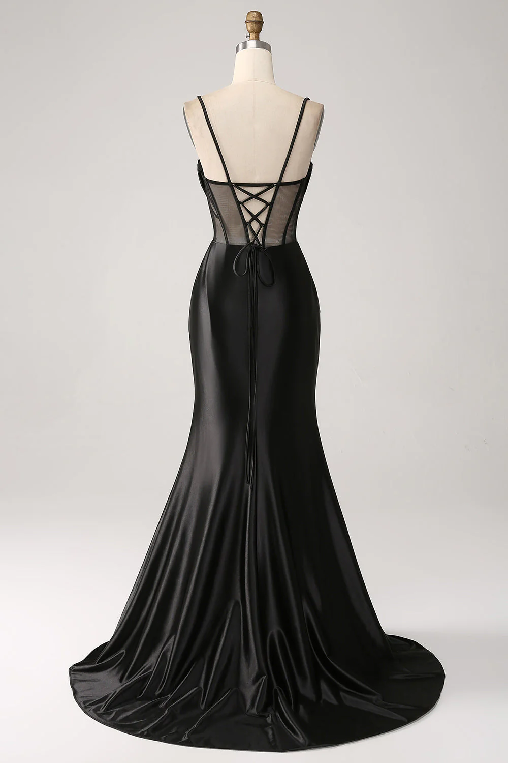 Mermaid Sweetheart Black Satin Long Prom Dress With Beading - VNBITS