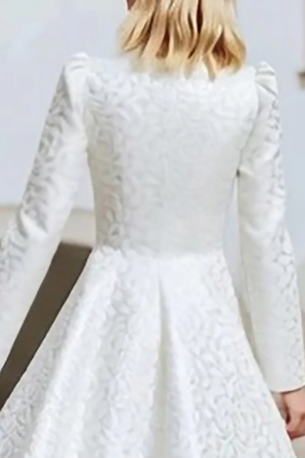 Ivory A Line Round Neck High-Low Wedding Dress with Sleeves - VNBITS