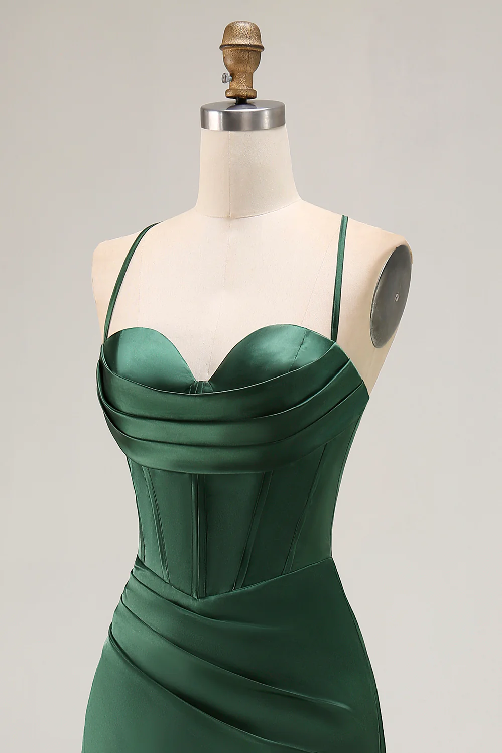 Dark Green Corset Mermaid Satin Long Wedding Guest Dress with Slit - VNBITS