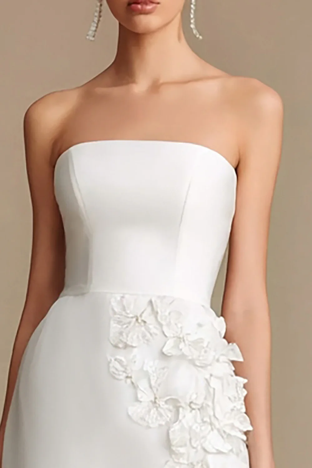 White Satin Strapless Bodycon Short Bachelorette Dress - VNBITS