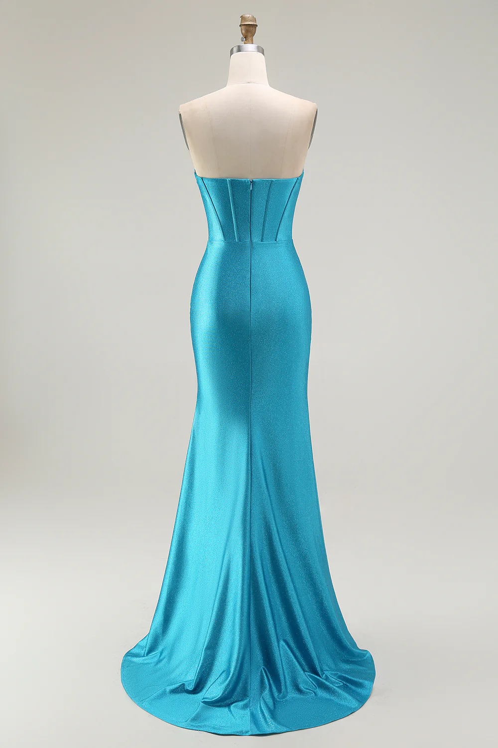 Sparkly Blue Strapless Corset Mermaid Long Prom Dress with Ruffles - VNBITS