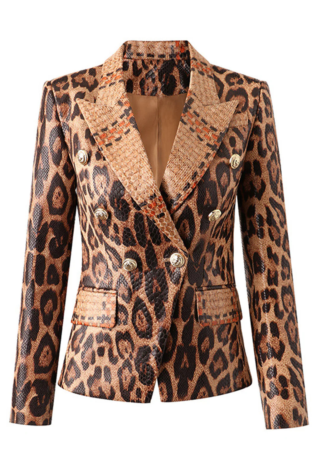 Leopard Print Peak Lapel Long Sleeves Women Blazer - VNBITS