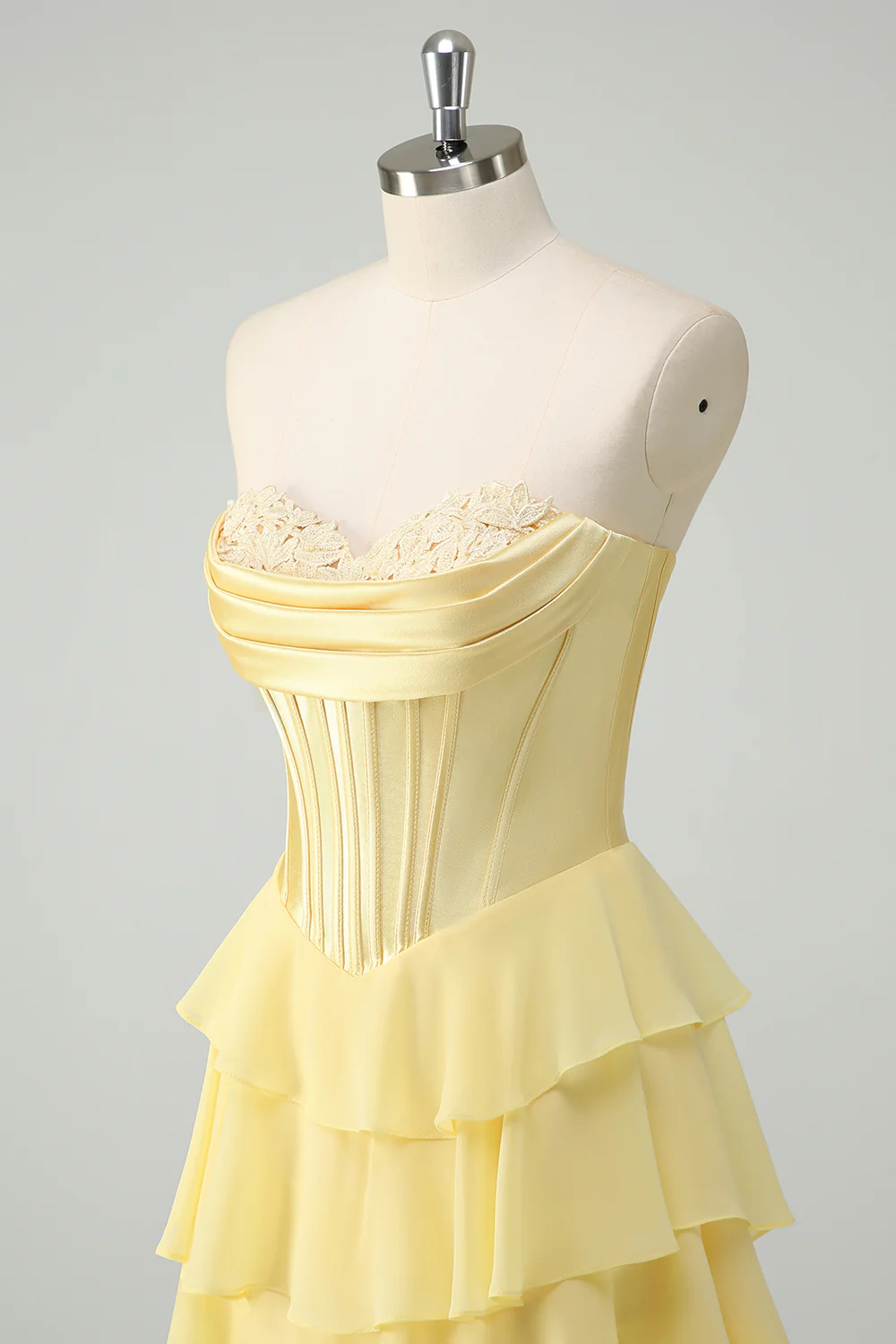 Yellow A-Line Tiered Sweetheart Long Prom Dress with Slit - VNBITS