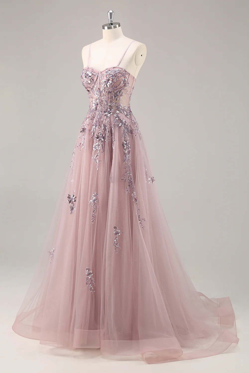 Sparkly Navy Corset Sweetheart Long Prom Dress with Appliques - VNBITS