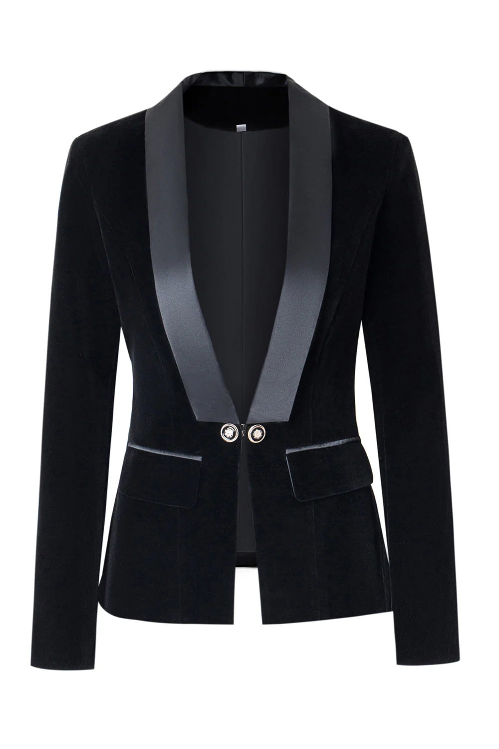 Black Slim Fit Buttoned Velvet Women Blazer - VNBITS