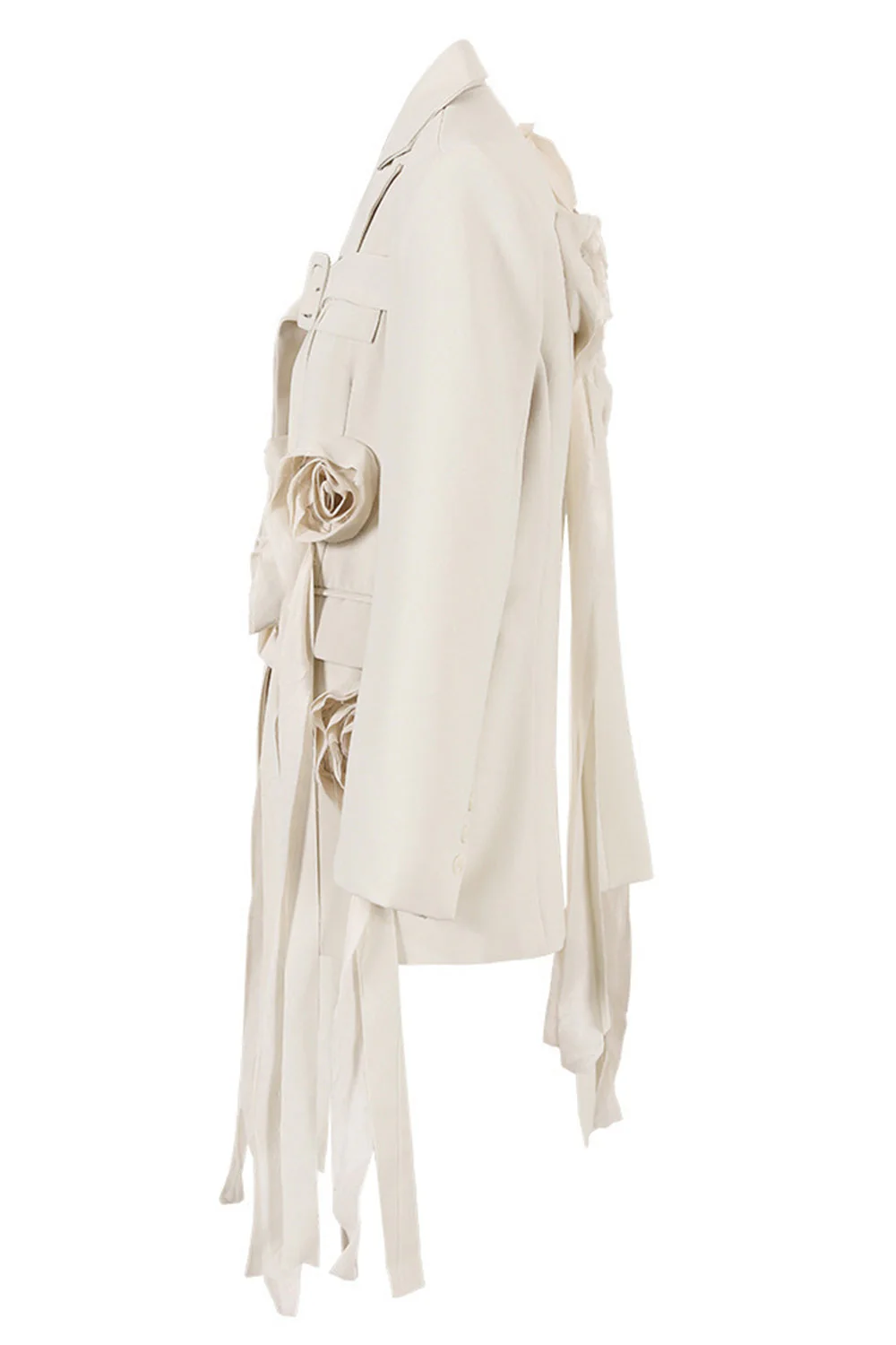 Ivory Floral Irregular Long Women Blazer - VNBITS