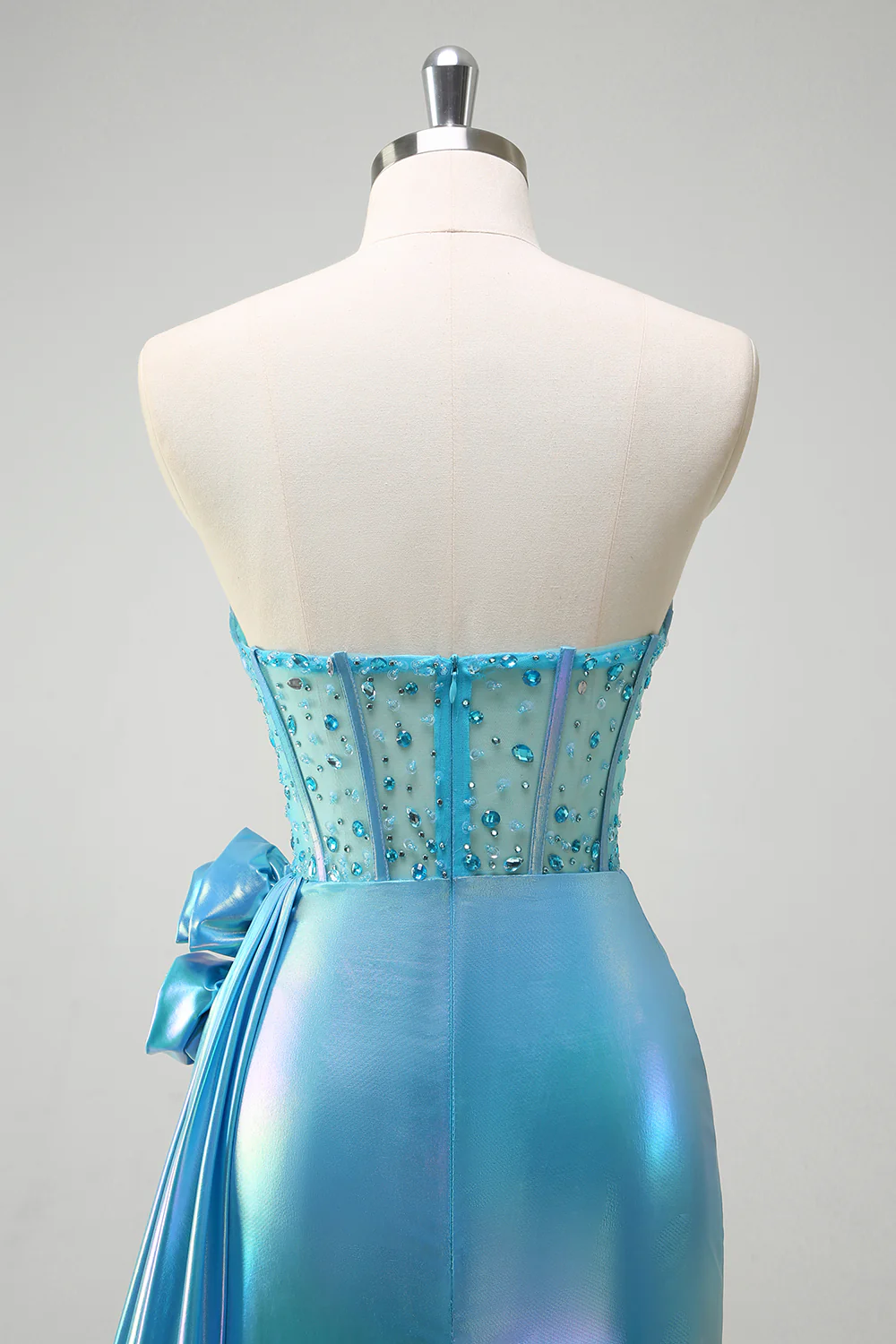 Sparkly Blue Flower Strapless Mermaid Long Prom Dress with Slit - VNBITS