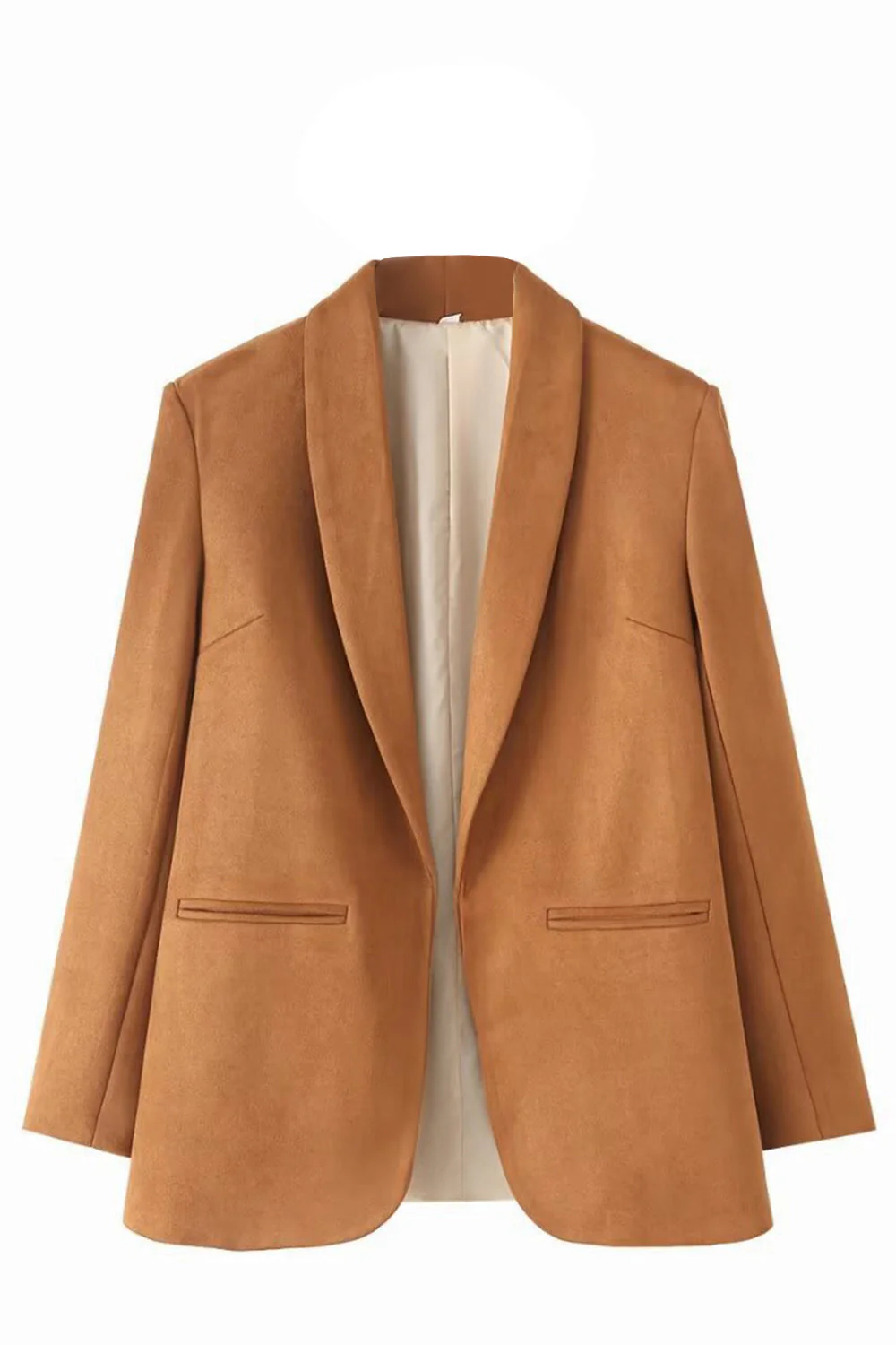 Casual Camel Shawl Lapel Open Front Women Blazer - VNBITS