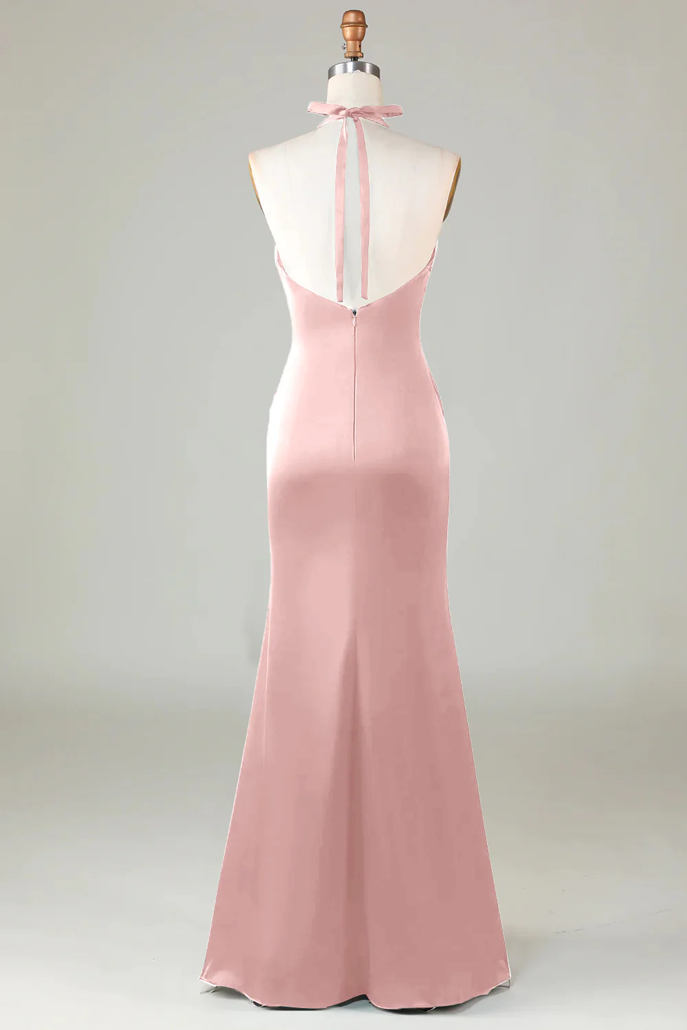 Mermaid Halter Dark Green Long Satin Bridesmaid Dress - VNBITS