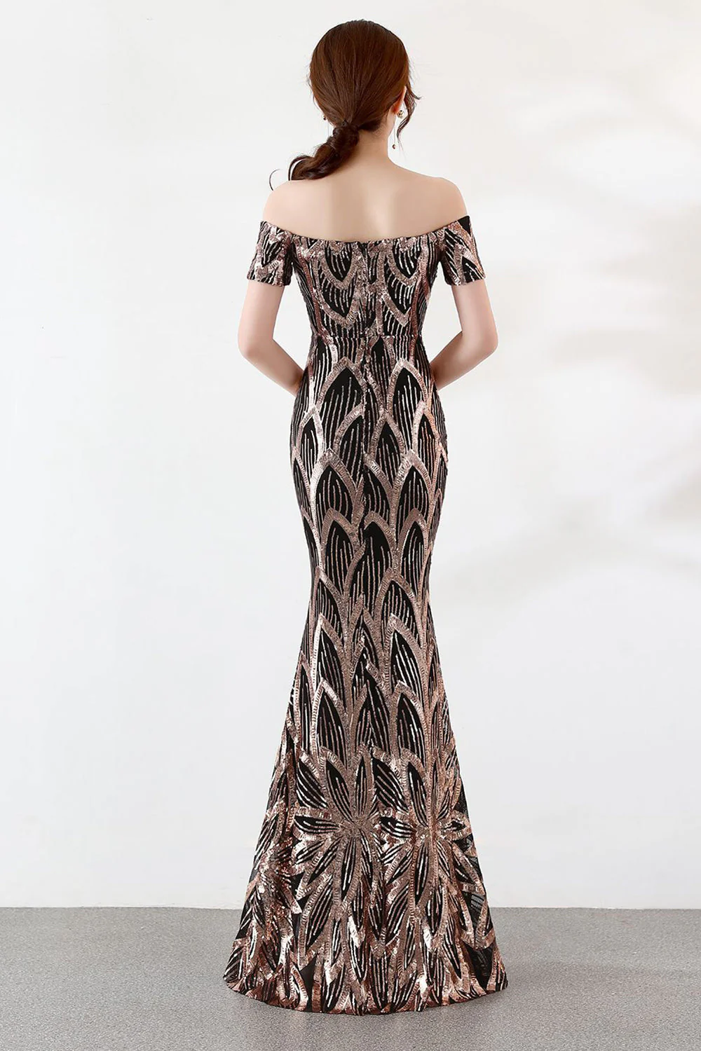 Black Off The Shoulder Mermaid Evening Dress - VNBITS