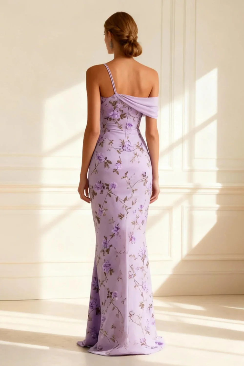 Floral Purple Mermaid Spaghetti Straps Long Prom Dress with Slit - VNBITS