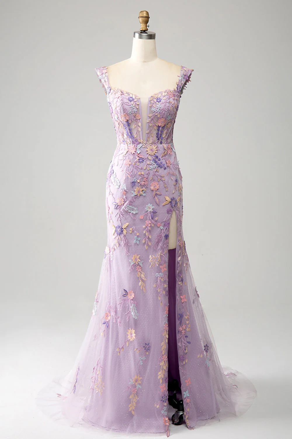 Mauve Off The Shoulder Long Embroidered Mermaid Prom Dress Slit - VNBITS