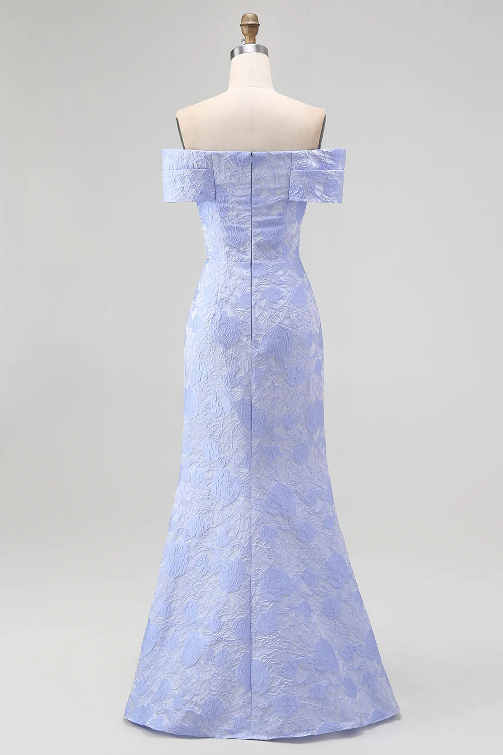 Blue Floral Off the Shoulder Mermaid Long Wedding Guest Dress - VNBITS