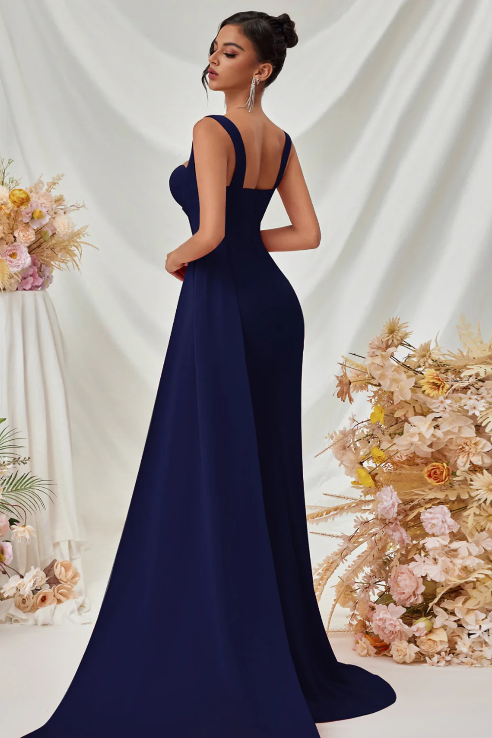 Simple Black Mermaid Long Prom Dress with Side Cape - VNBITS