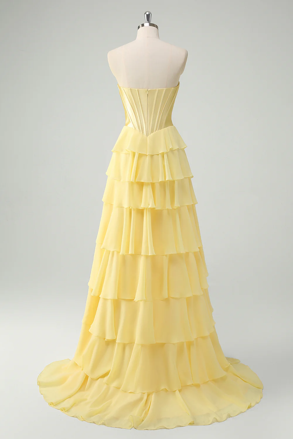 Yellow A-Line Tiered Sweetheart Long Prom Dress with Slit - VNBITS