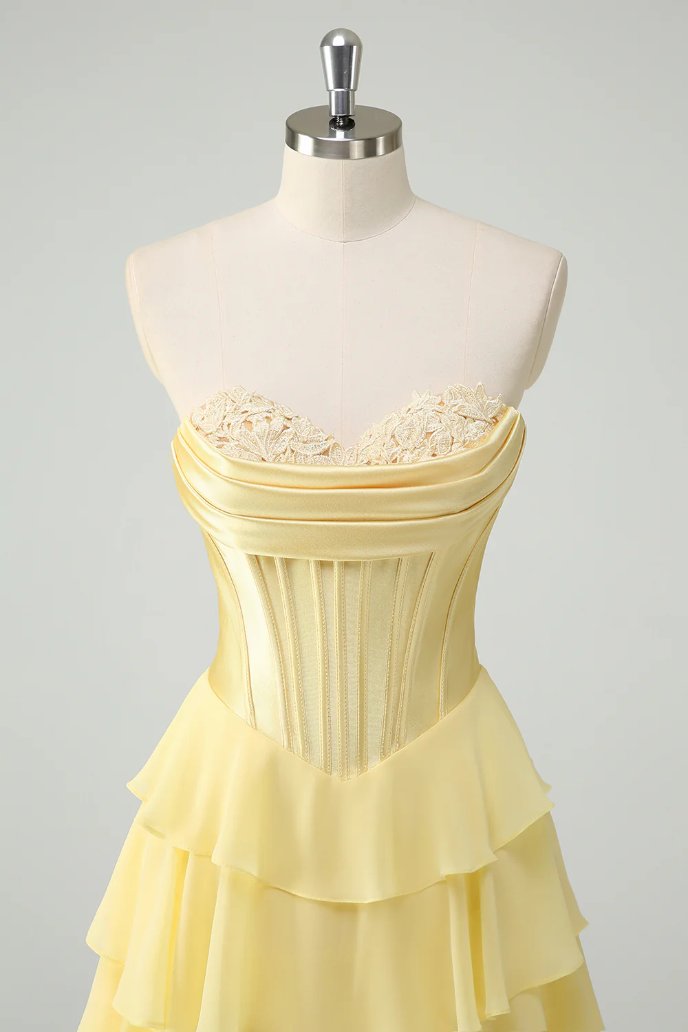 Yellow A-Line Tiered Sweetheart Long Prom Dress with Slit - VNBITS