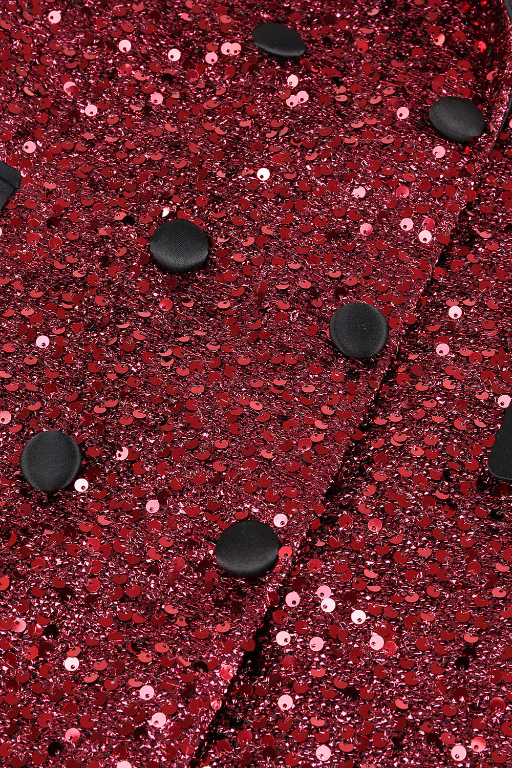 Sparkly Burgundy Bodycon Maxi Women's Blazer - VNBITS