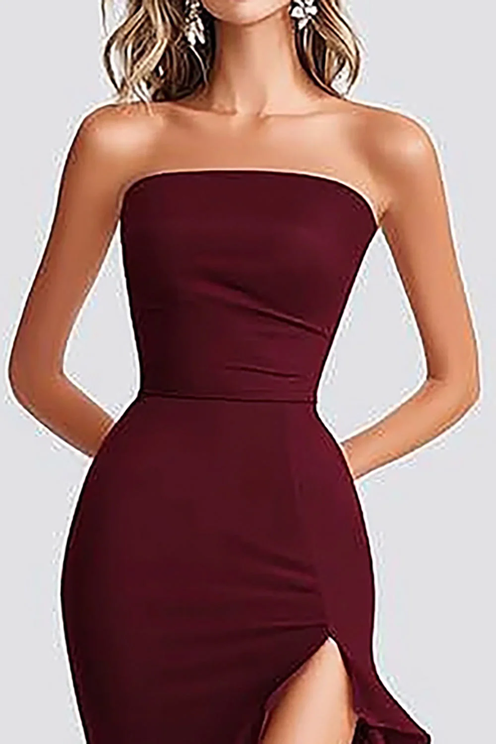 Burgundy Mermaid Square Neck Long Formal Dress with Slit - VNBITS