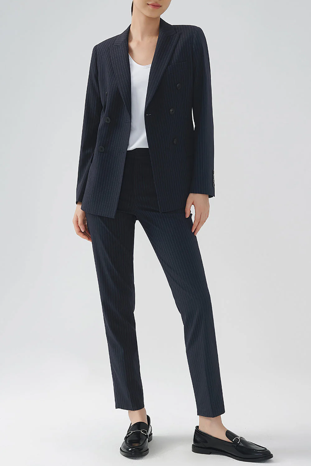 Black Striped Double Breasted Women Party Blazer - VNBITS