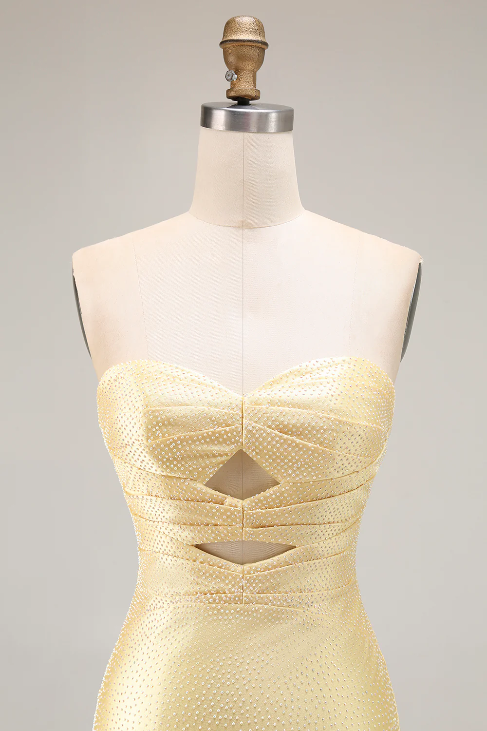 Sparkly Yellow Mermaid Beaded Keyhole Long Prom Dress with Slit - VNBITS
