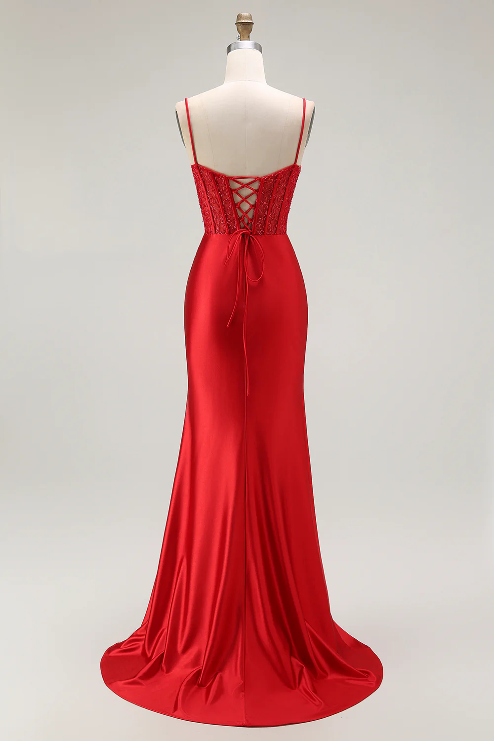 Sparkly Navy Satin Mermaid Long Corset Prom Dress with Beading - VNBITS